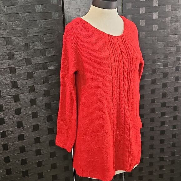 NWT Liz Claiborne Cabaret Red Crew Tunic Oversized Sweater Size Small - Picture 5 of 13